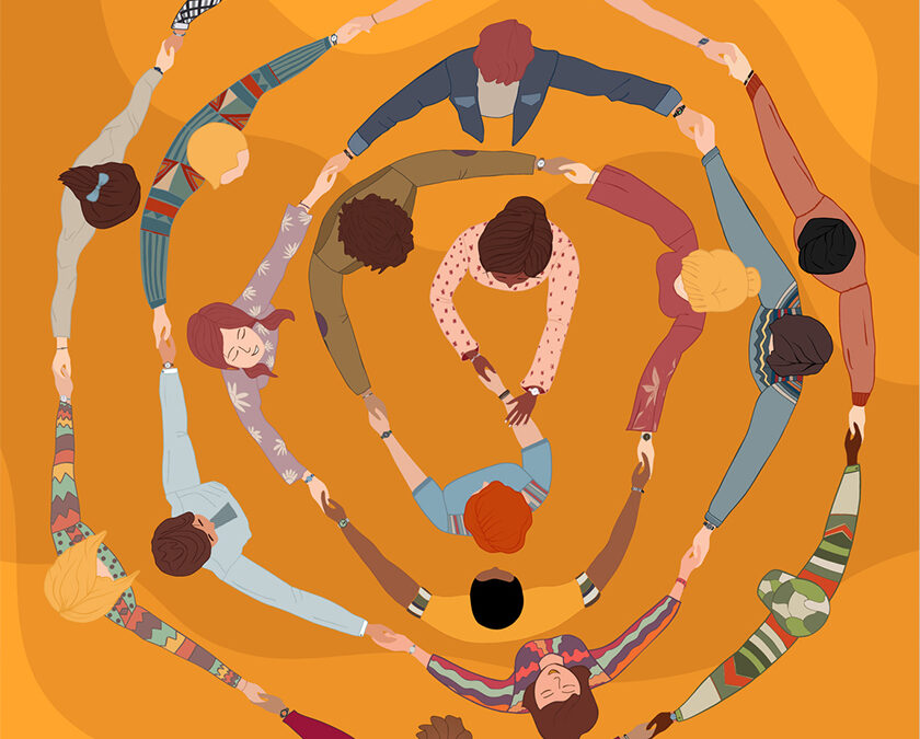 Spiral of people holding hands Art