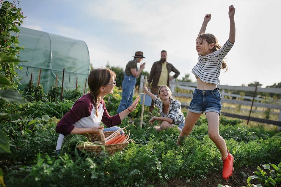 Joyous group in garden