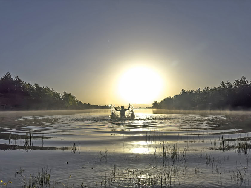Splashing in water before the Sun